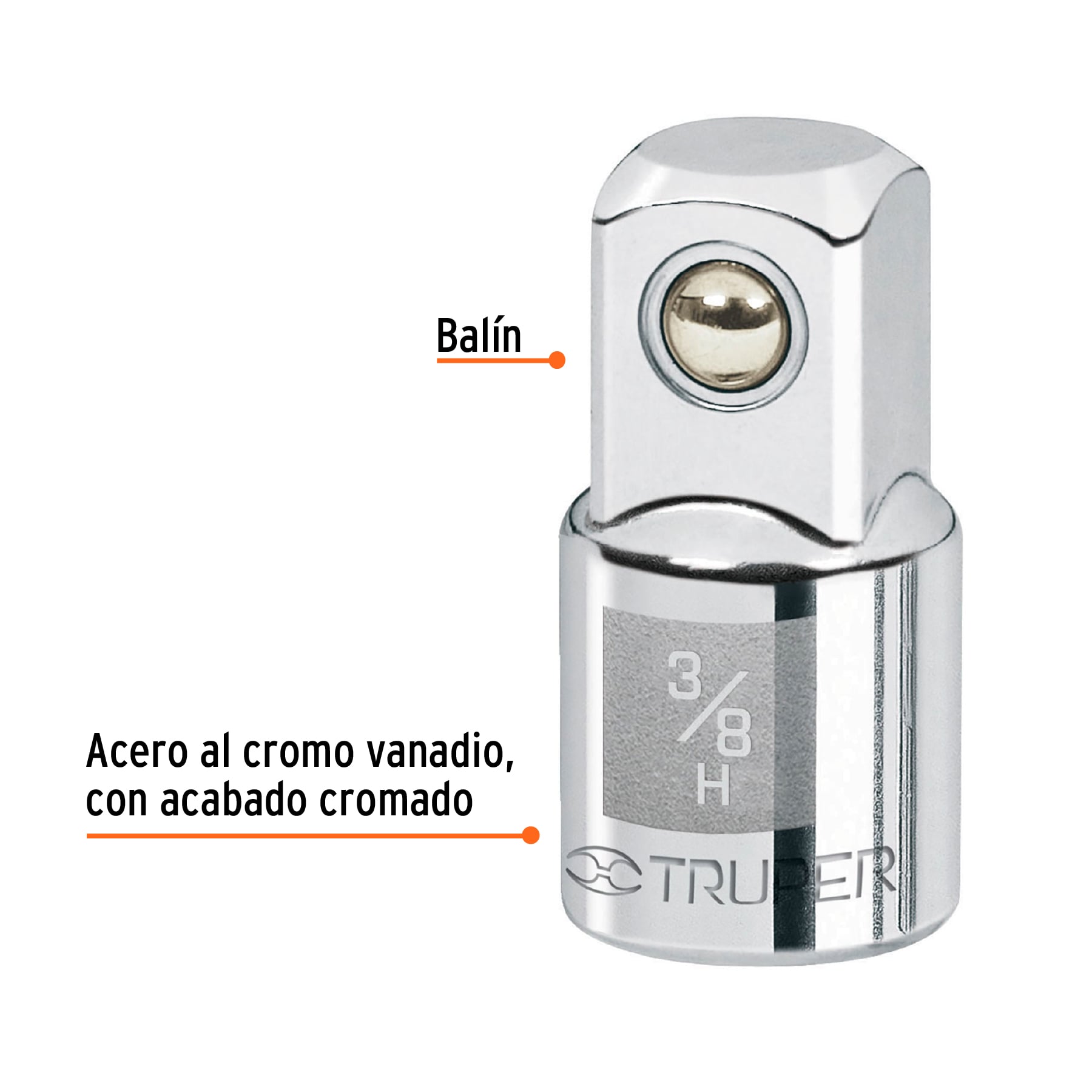 ADAPTADOR PARA MATRACA DE CUADRO 3/8' A CUADRO 1/2', TRUPER - 3