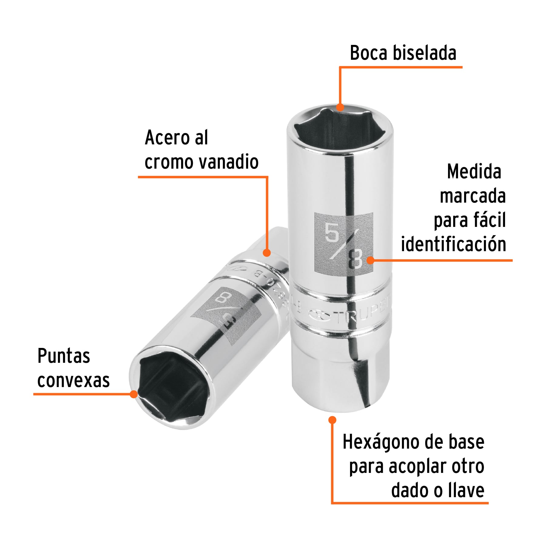 DADO PARA BUJÍAS DE 5/8', 6 PUNTAS, CUADRO 3/8', TRUPER - 3
