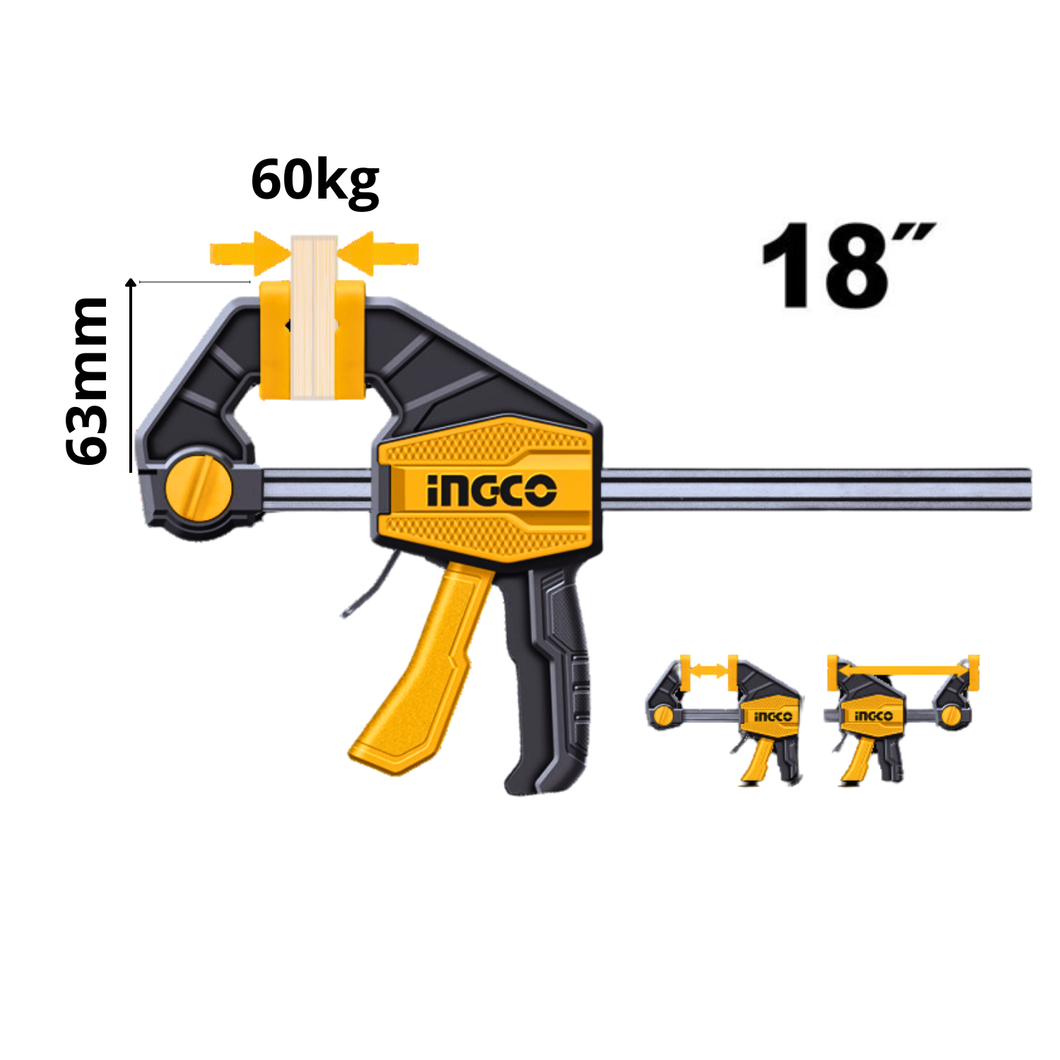 PRENSA RAPIDA AUTO AJUSTABLE 18' SOPORTA 60 KG INGCO HQBC01603 - 1