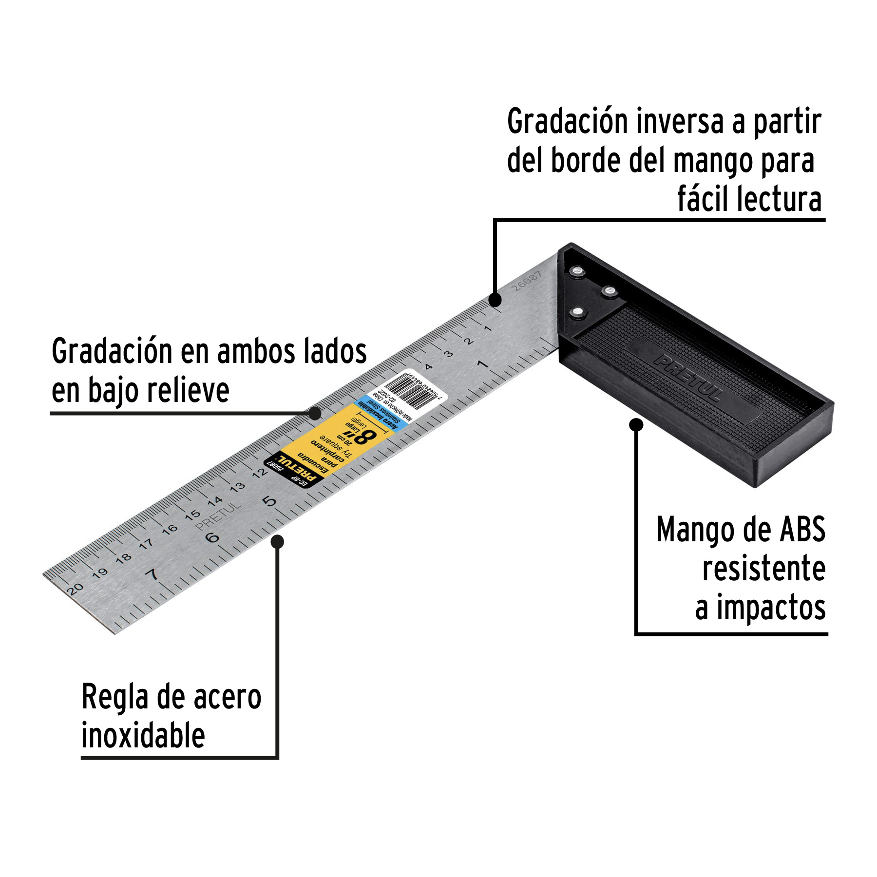 ESCUADRA 8' PARA CARPINTERO, PRETUL - 3