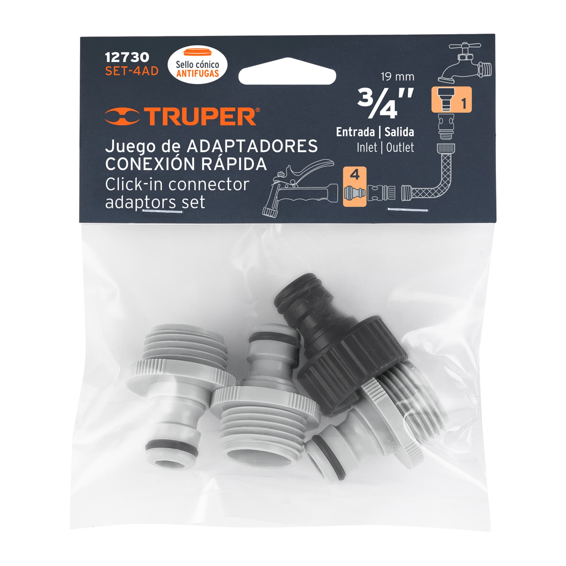 REPUESTO DE 4 CONECTORES DE ABS SISTEMA DE CLICK TRUPER - 2