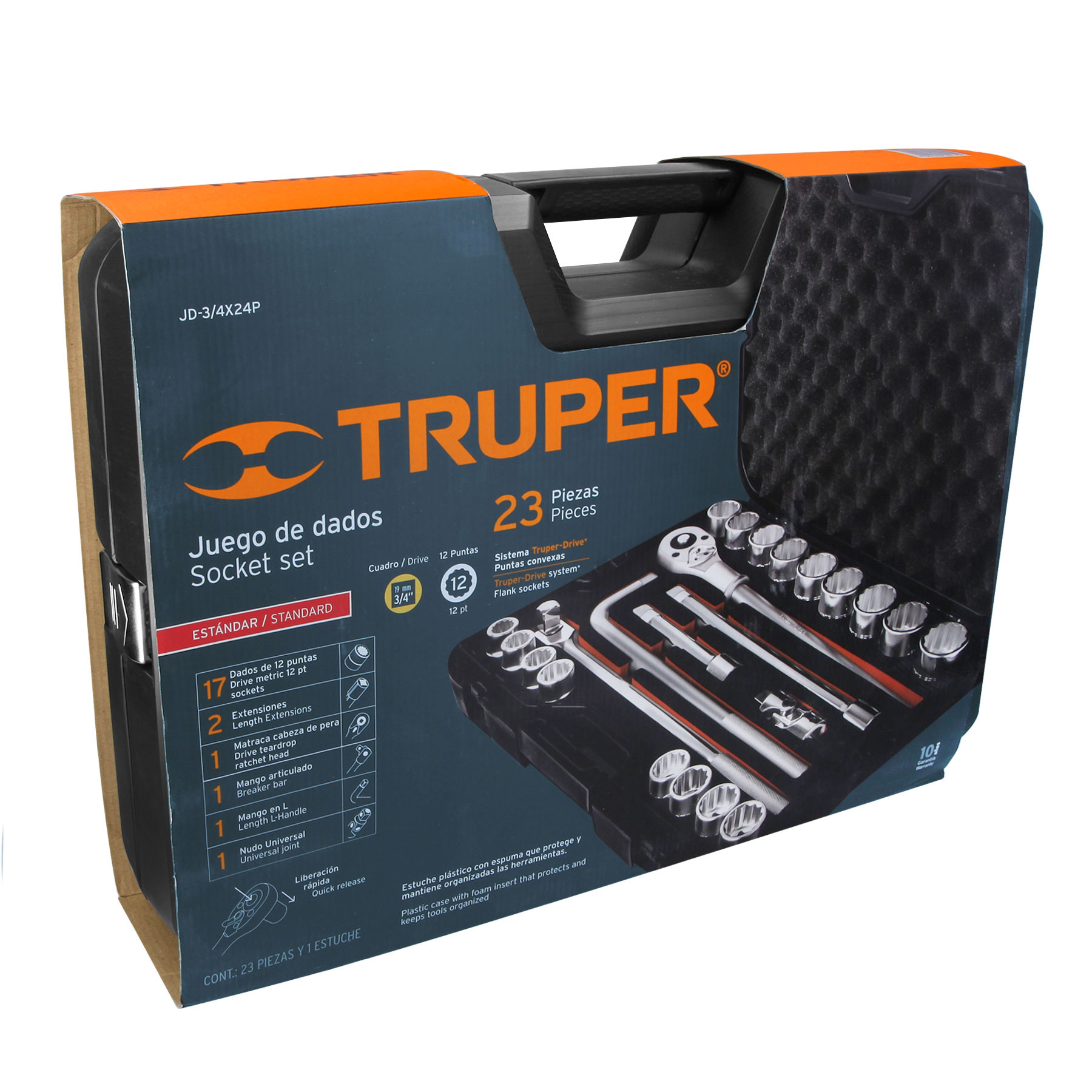 JUEGO DE 23 HERRAMIENTAS ENCASTRE 3/4' STD PARA MECANICO TRUPER - 5