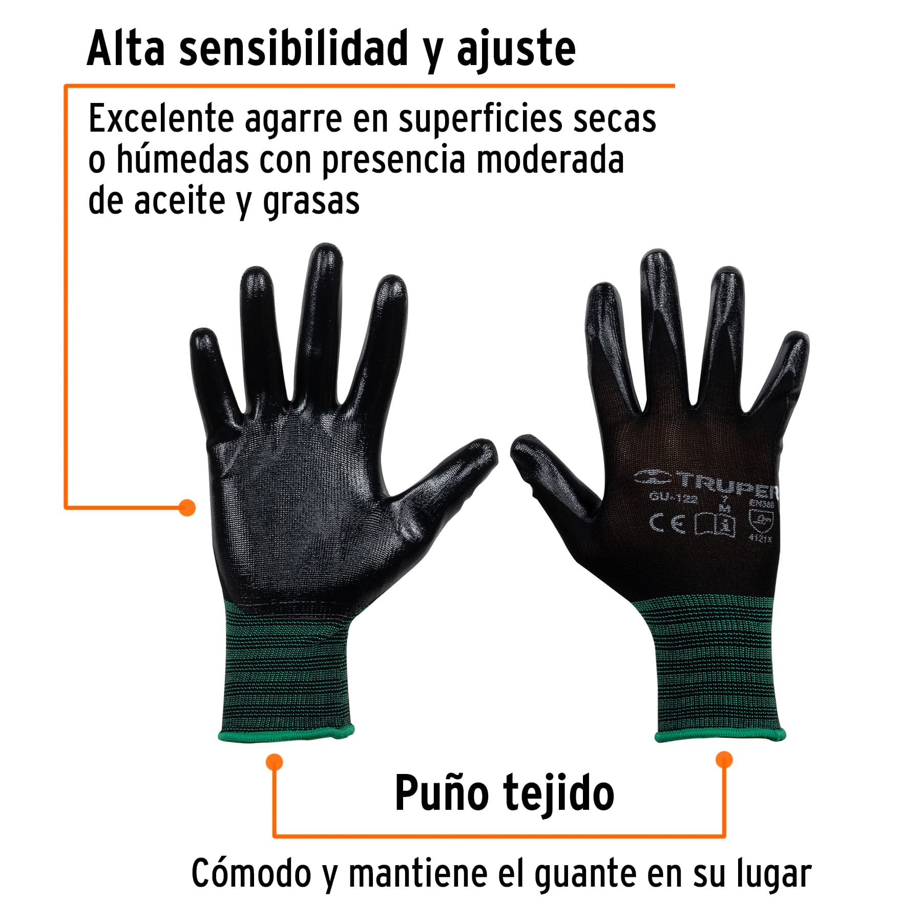 GUANTES DE NYLON RECUBIERTOS DE NITRILO TALLA M TRUPER - 2