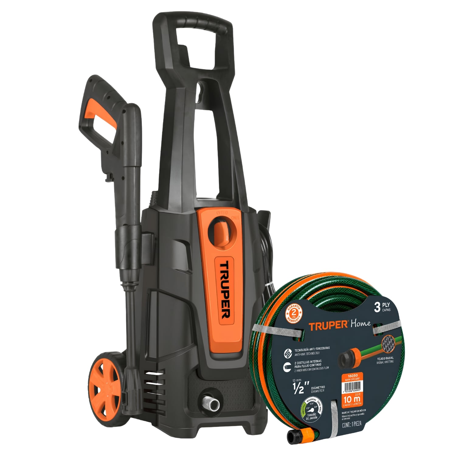 COMBO TRUPER HIDROLAVADORA ELECTRICA ALTA PRESION 1800PSI 1500W + MANGUERA 10M - 1