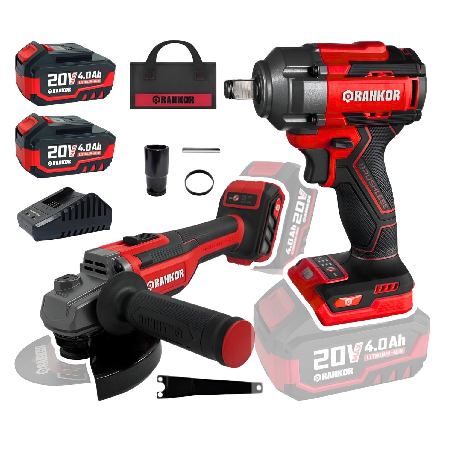 COMBO AMOLADORA INALÁMBRICA + LLAVE DE IMPACTO 500NM RANKOR - 1
