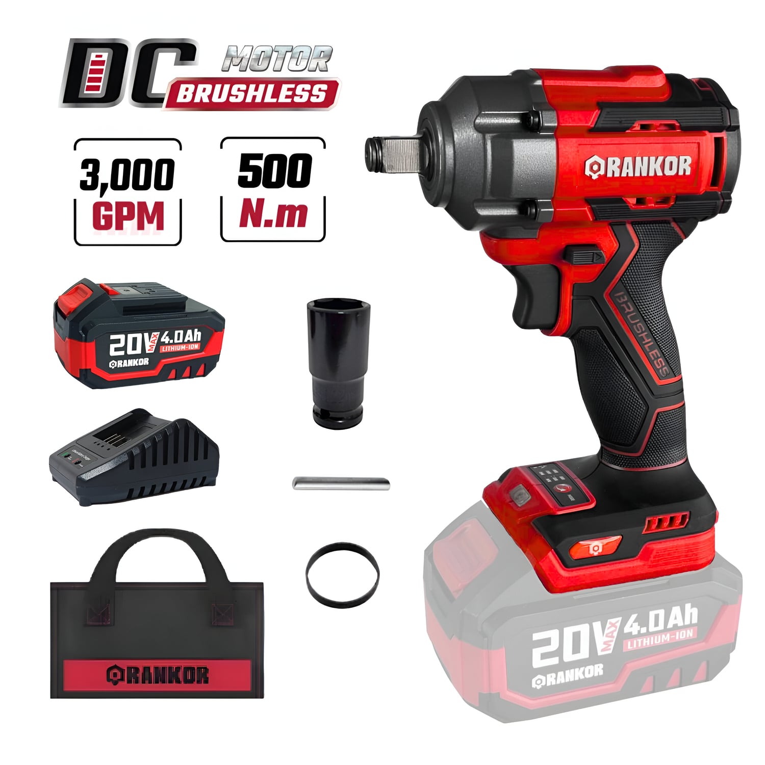 COMBO AMOLADORA INALÁMBRICA + LLAVE DE IMPACTO 500NM RANKOR - 3