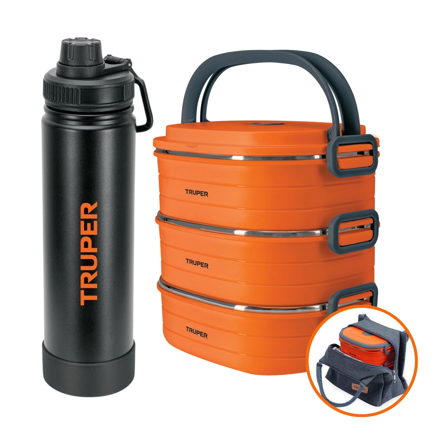 KIT LONCHERA TÉRMICA + TERMO ACERO INOXIDABLE 750ML TRUPER - 1