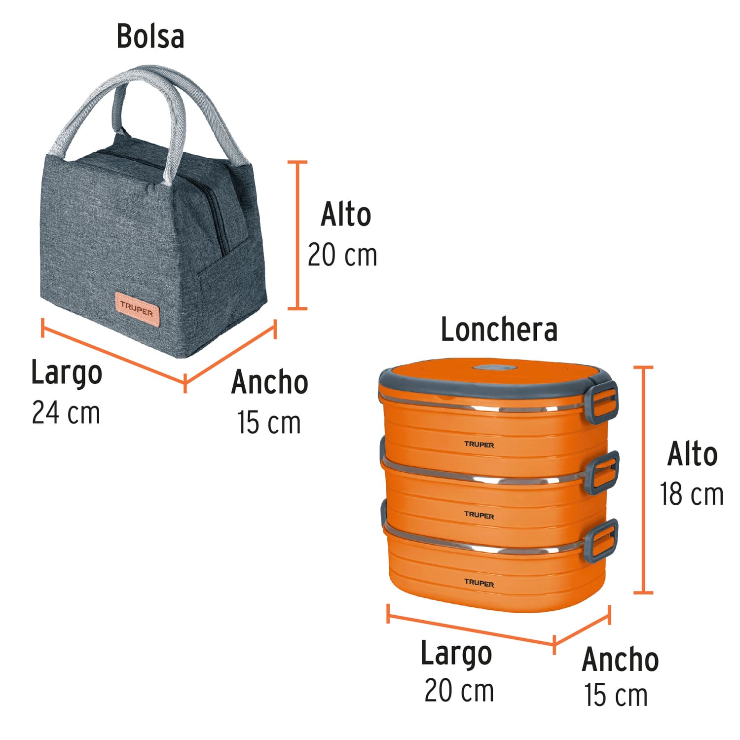 KIT LONCHERA TÉRMICA + TERMO ACERO INOXIDABLE 750ML TRUPER - 4