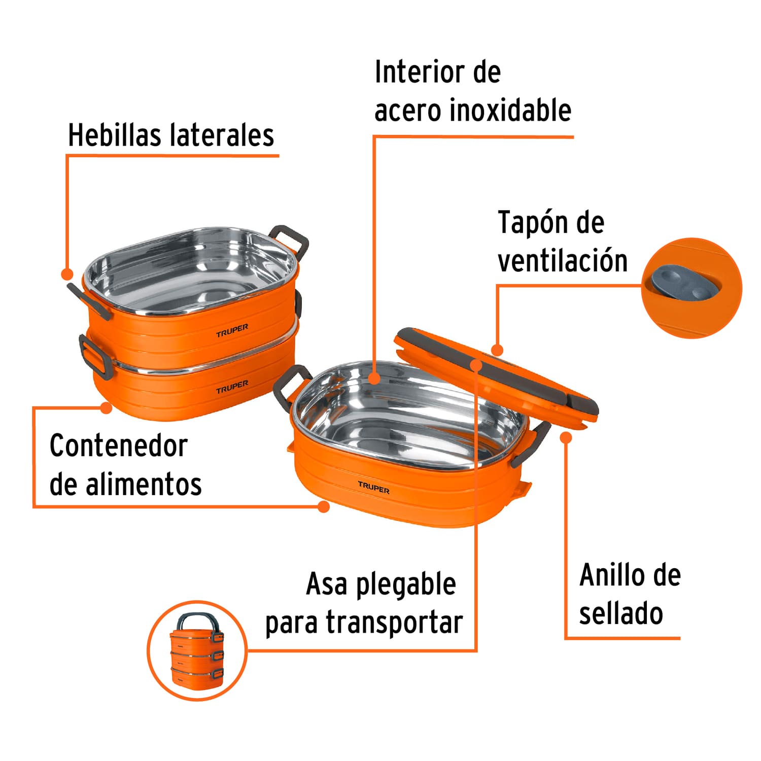 KIT LONCHERA TÉRMICA + TERMO ACERO INOXIDABLE 750ML TRUPER - 5
