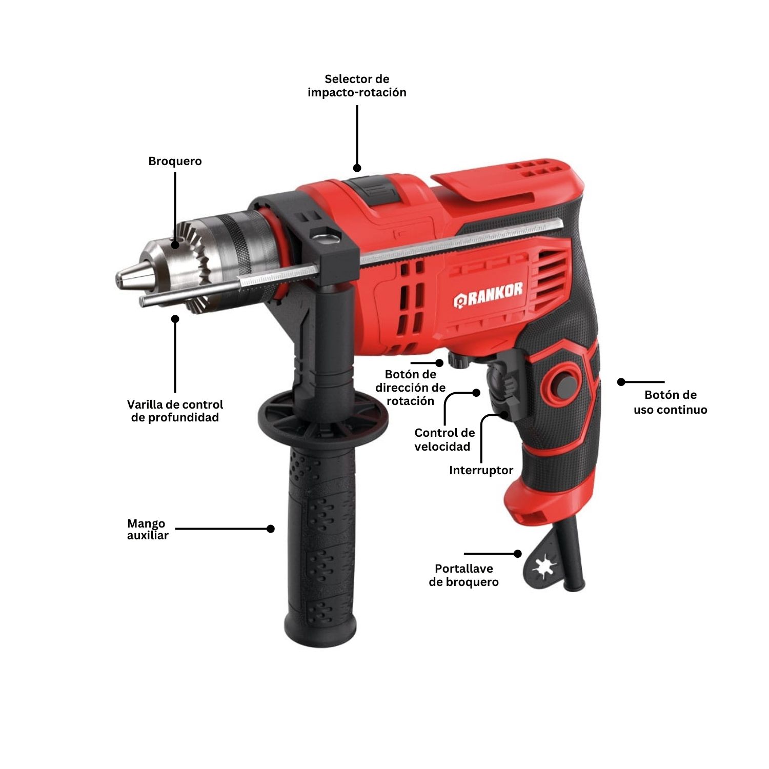 TALADRO PERCUTOR 1/2' 750W RANKOR - 3