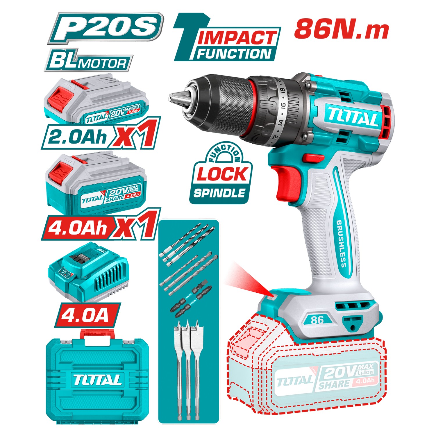 TALADRO PERCUTOR 86NM INDUSTRIAL TOTAL - 2