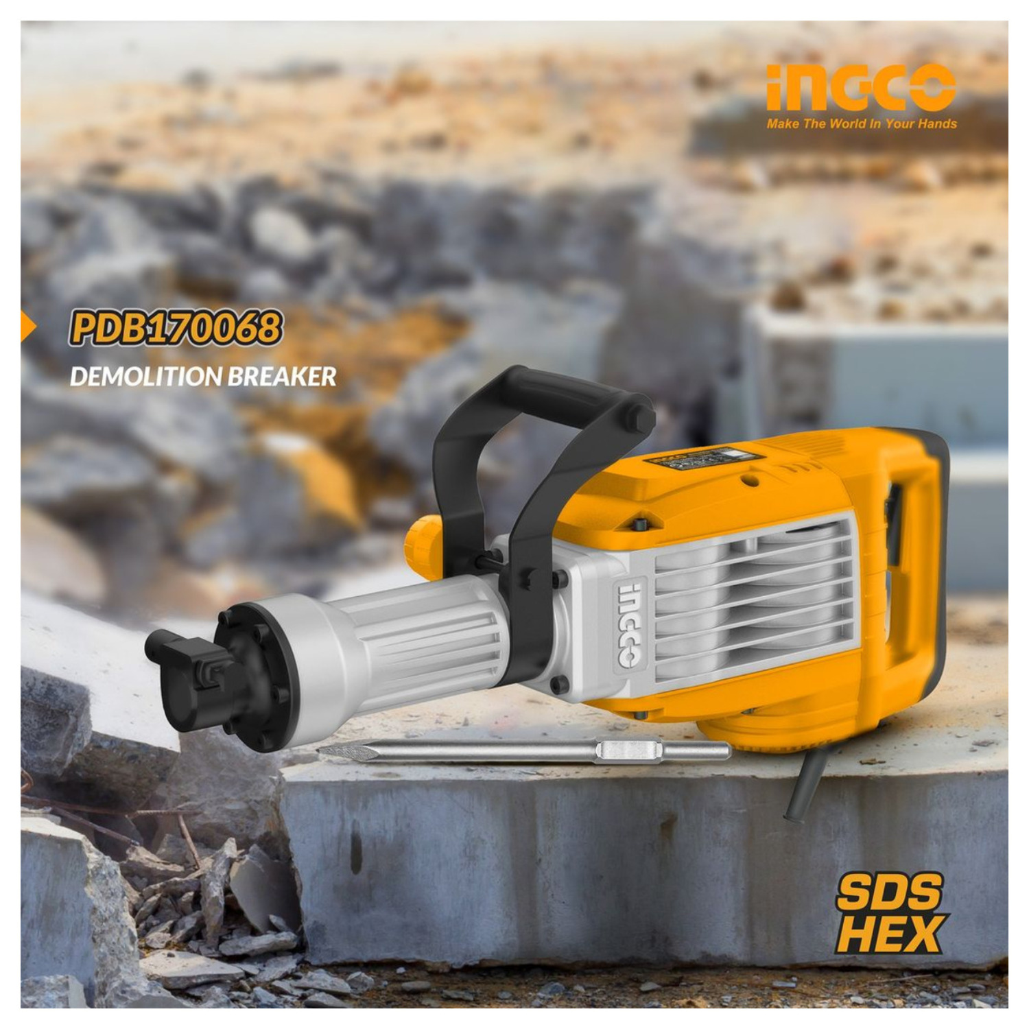 MARTILLO DEMOLEDOR SDS HEX 1700W 50 JOULES INGCO - 5
