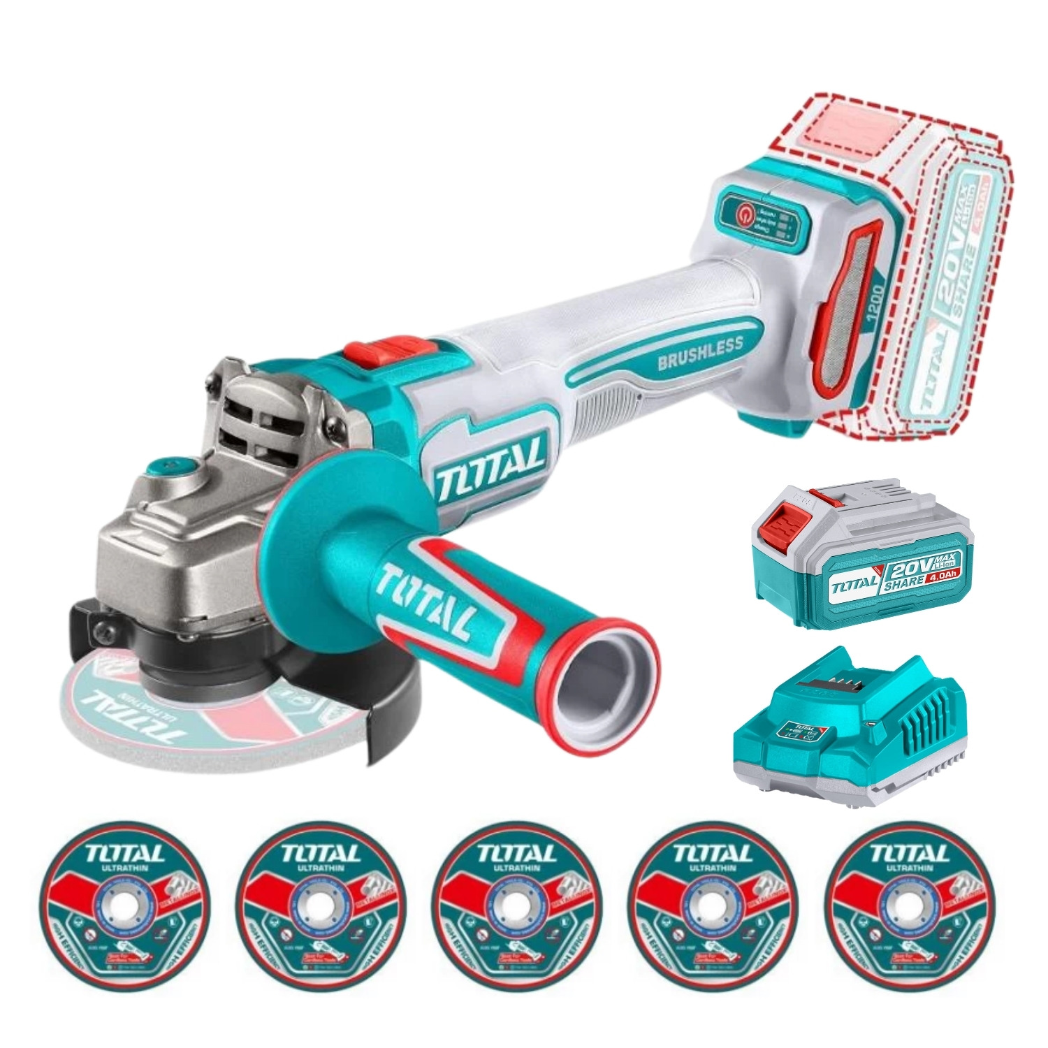 AMOLADORA INALÁMBRICA 4½' INCLUYE BATERÍA Y CARGADOR TOTAL - 1