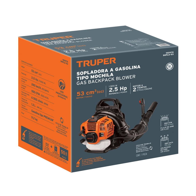 SOPLADORA CON MOTOR DE 53CC A GASOLINA TIPO MOCHILA TRUPER - 5