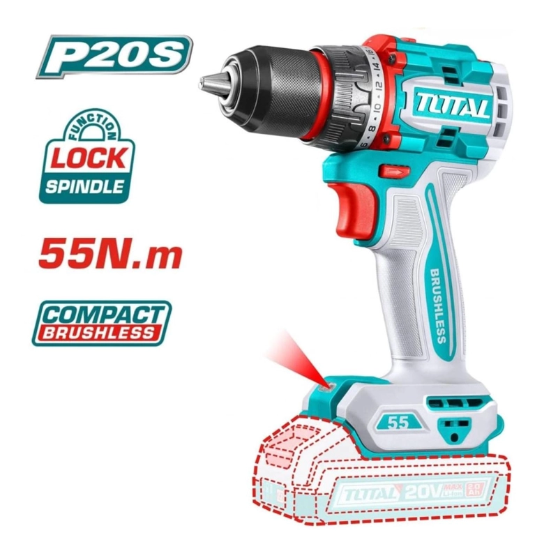 TALADRO ATORNILLADOR 55NM + ACCESORIOS + BATERIA Y CARGADOR 20V TOTAL - 3