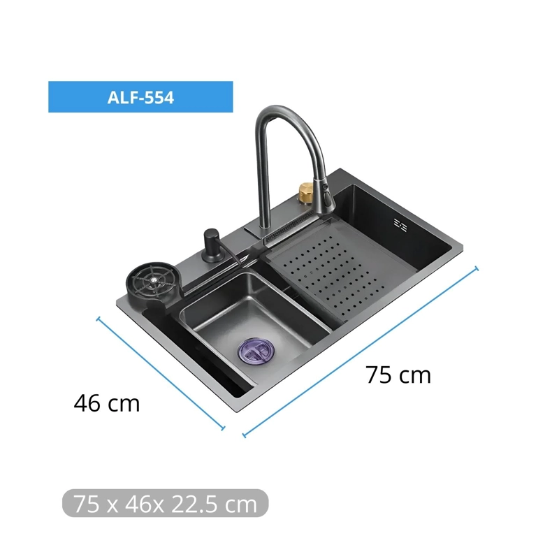 LAVADERO DE COCINA MULTIFUNCIONAL PREMIUM CROMADO ALFA AFL-554 - 2