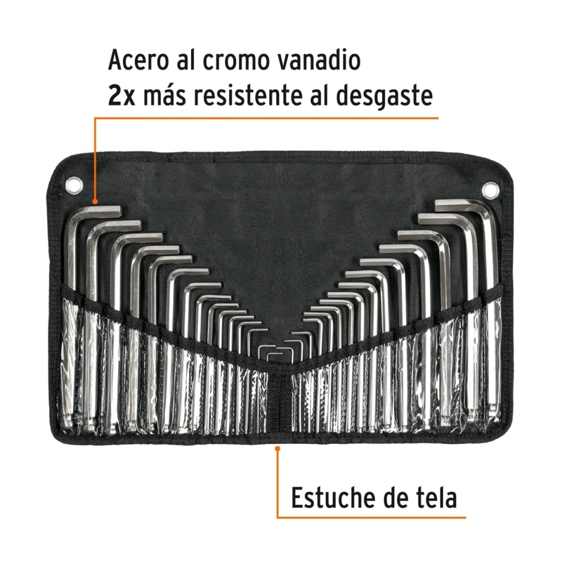 JUEGO 30 LLAVES ALLEN LARGAS STD Y MM PUNTA BOLA, ESTUCHE TRUPER - 2
