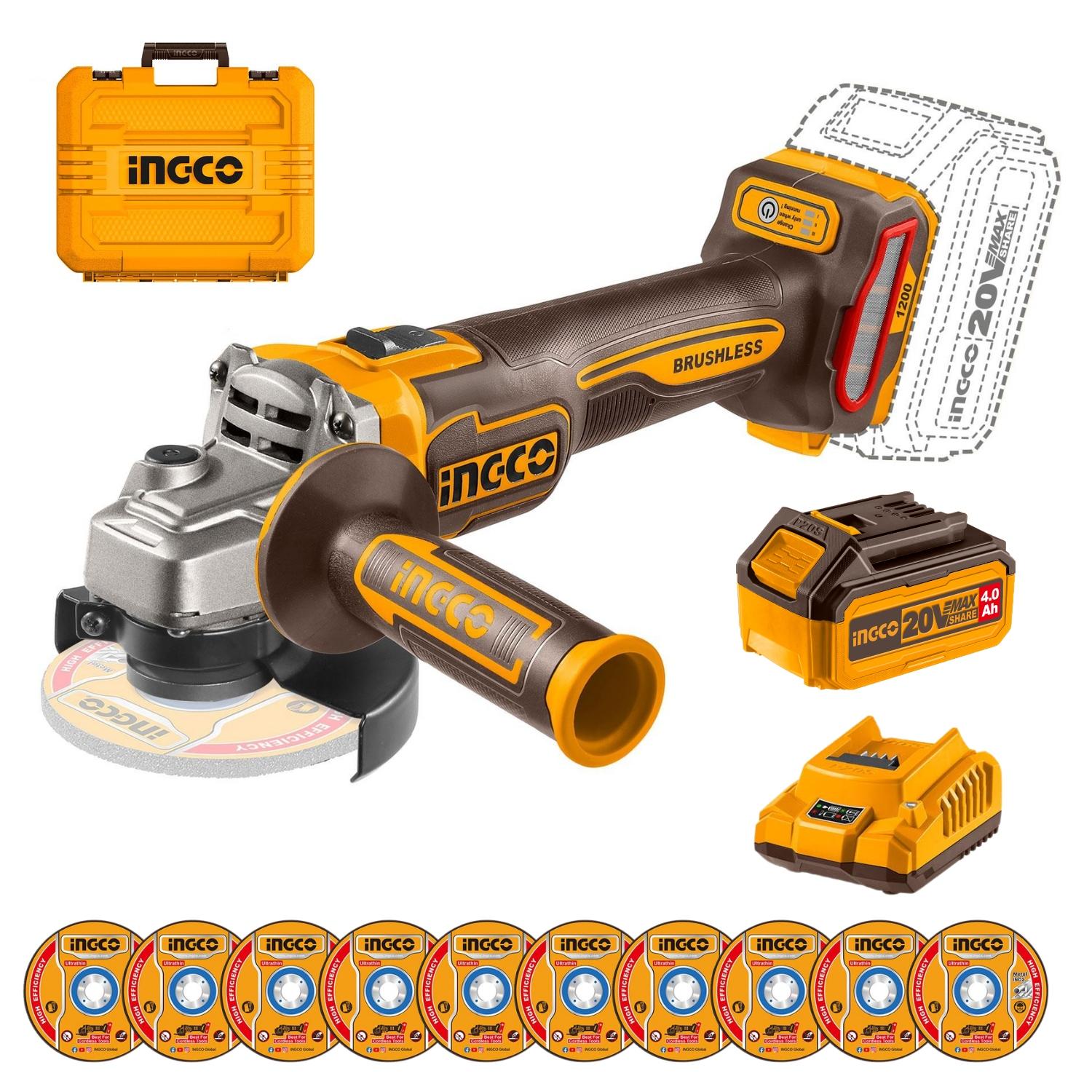AMOLADORA 4½' 1000W + 1 BATERÍA 4AH Y CARGADOR 20V INGCO - 1