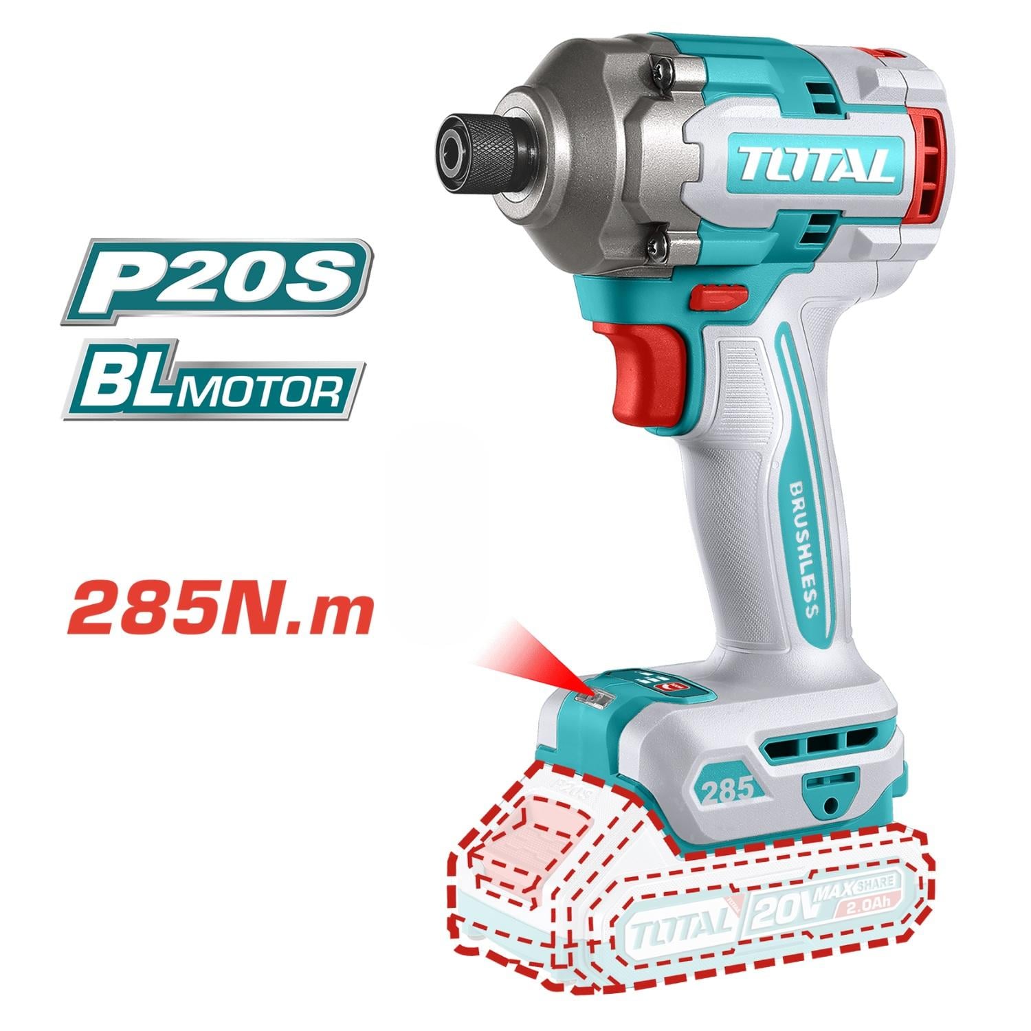 COMBO 5 EN 1 TALADRO 66NM + ATORNILLADOR DE IMPACTO 285NM + AMOLADORA + 2 LINTERNAS 20V TOTAL - 5