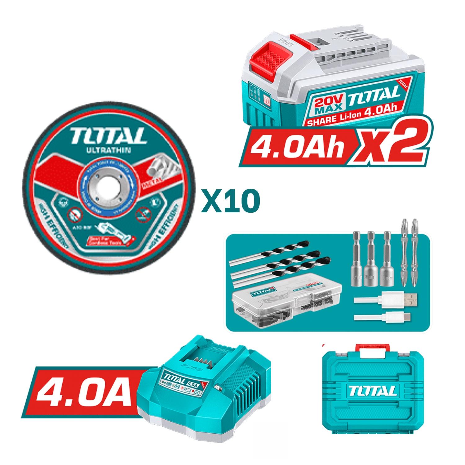 COMBO 5 EN 1 TALADRO 66NM + ATORNILLADOR DE IMPACTO 285NM + AMOLADORA + 2 LINTERNAS 20V TOTAL - 8