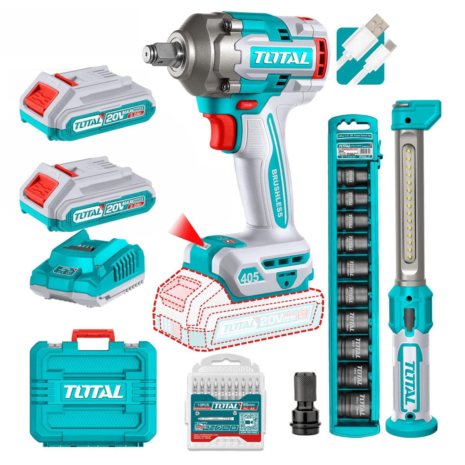 COMBO LLAVE DE IMPACTO 405NM+ DADOS Y LINTERNA TOTAL - 1