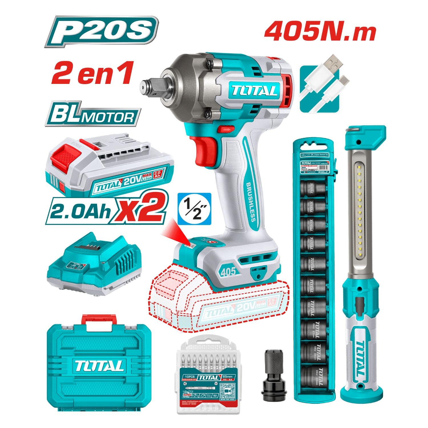 COMBO LLAVE DE IMPACTO 405NM+ DADOS Y LINTERNA TOTAL - 4