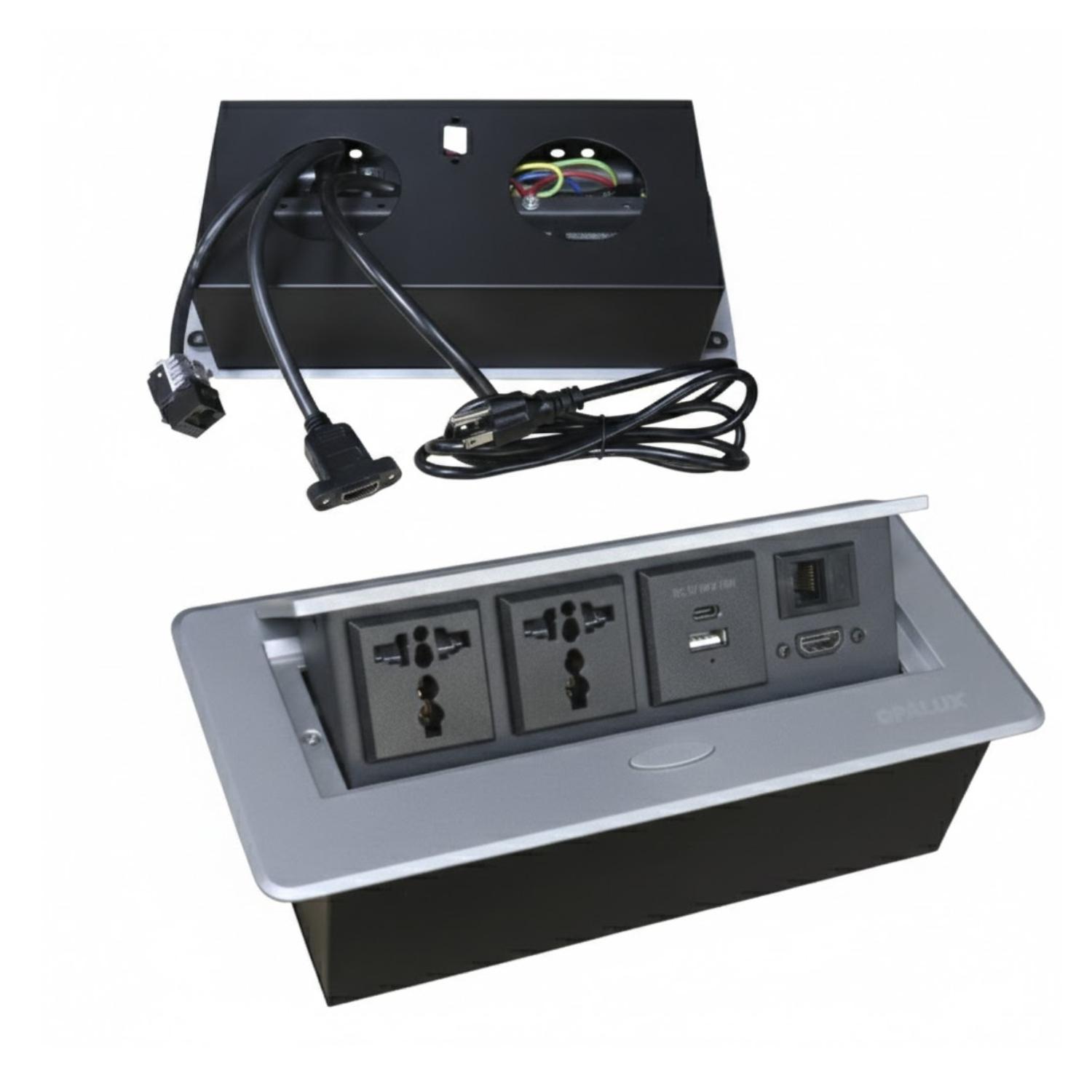 TOMACORRIENTE PARA MUEBLE 2 TOMAS HDMI RJ45 USB OPALUX - 5