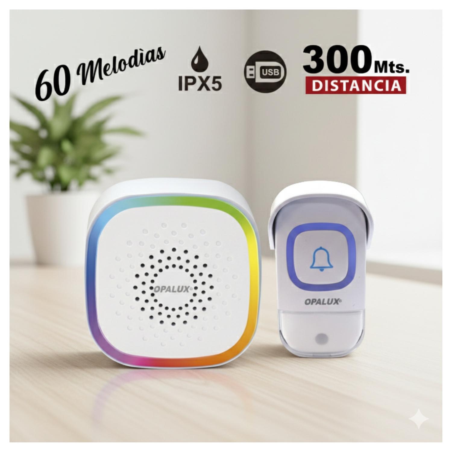 TIMBRE INALAMBRICO USB LUZ RGB 60 MELODIAS OPALUX - 2