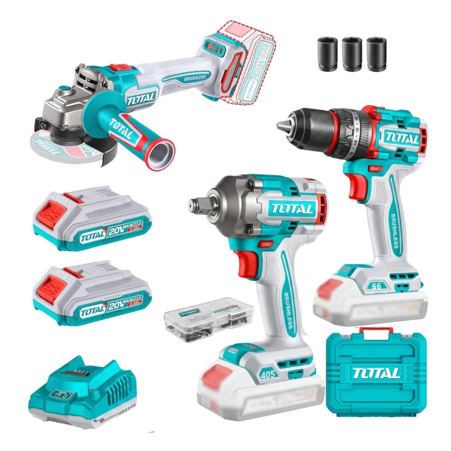 COMBO TALADRO PERCUTOR + LLAVE DE IMPACTO + AMOLADORA TOTAL - 1