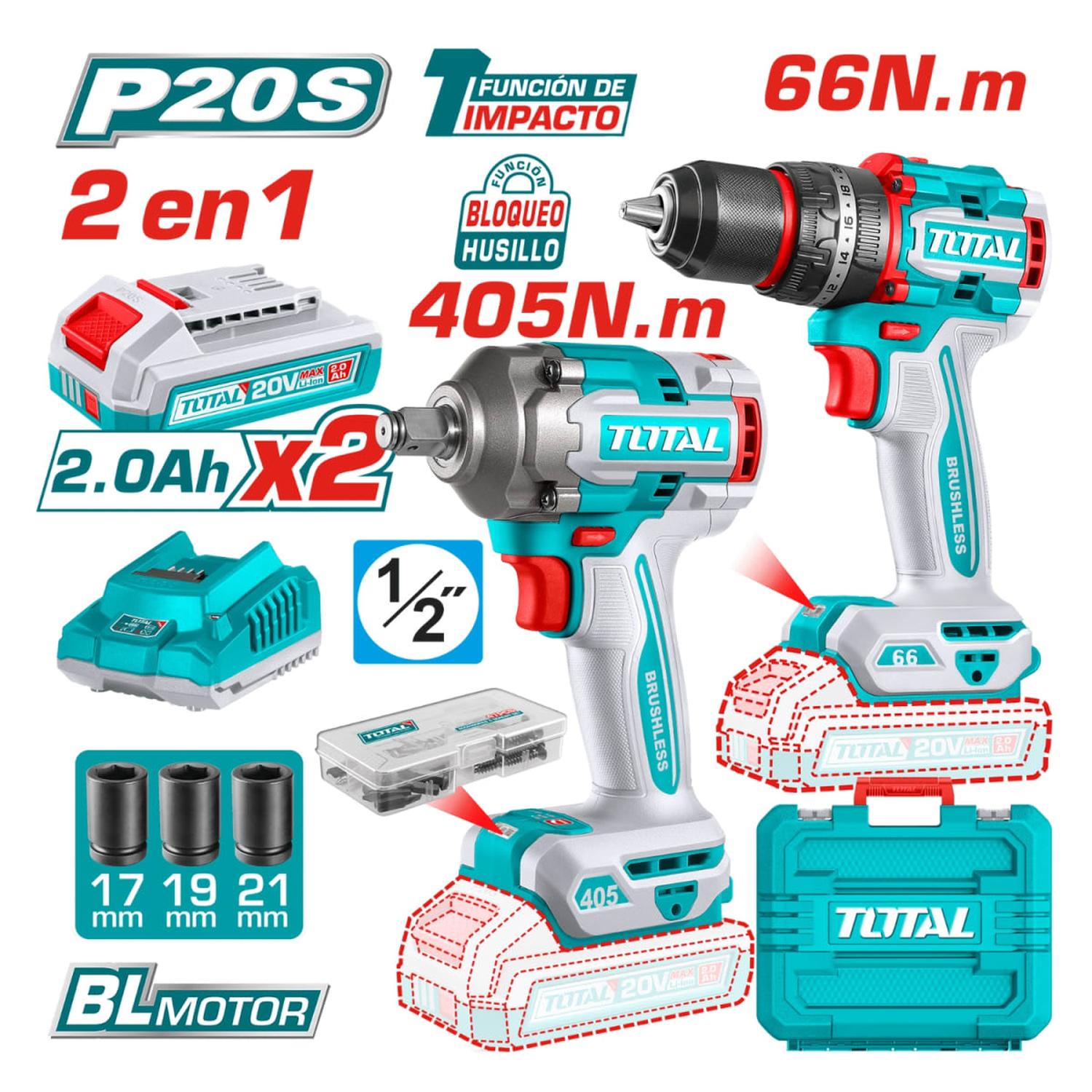COMBO TALADRO PERCUTOR + LLAVE DE IMPACTO + AMOLADORA TOTAL - 5