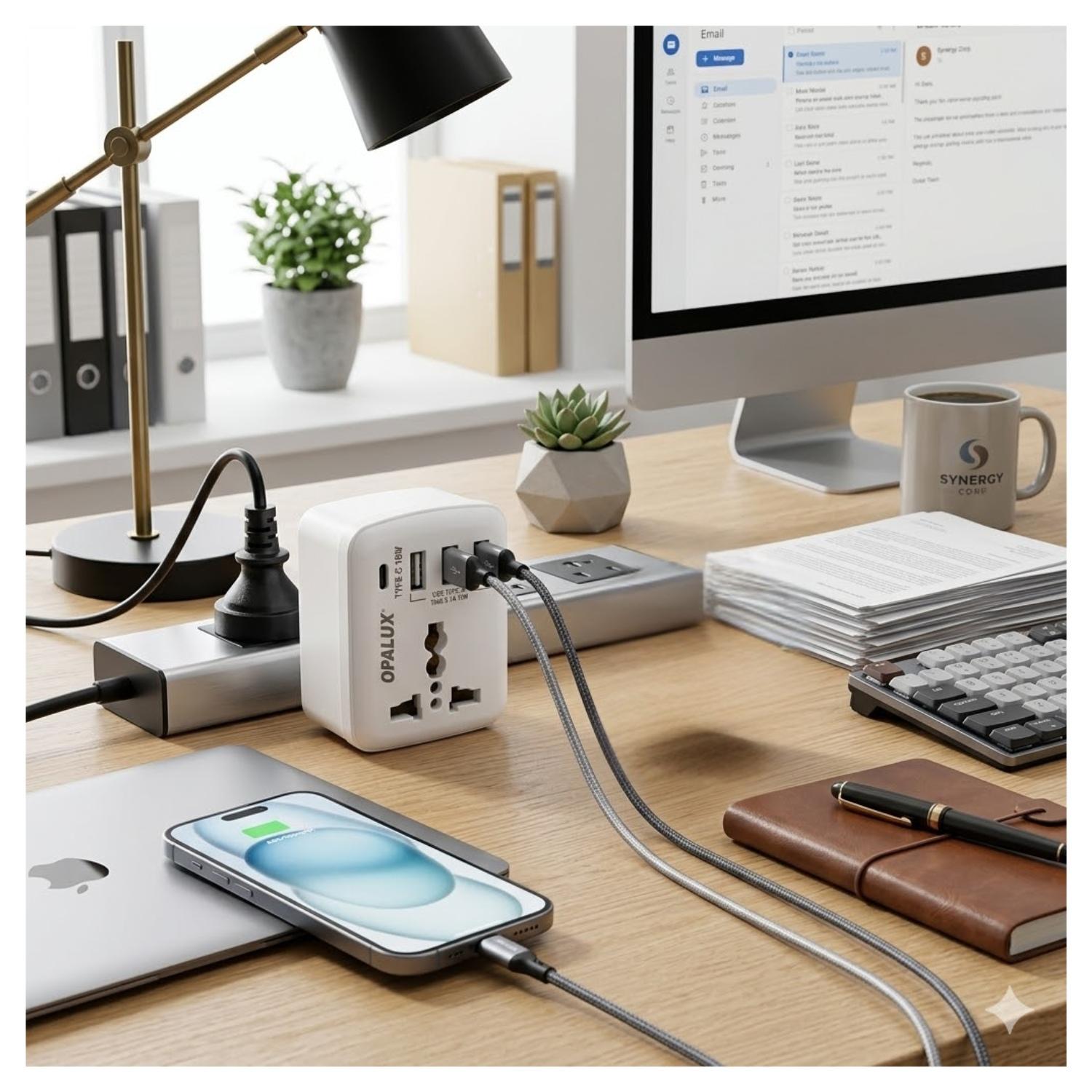 ADAPTADOR ENCHUFE MULTIPLE 3USB TIPO A + TIPO C OPALUX - 2