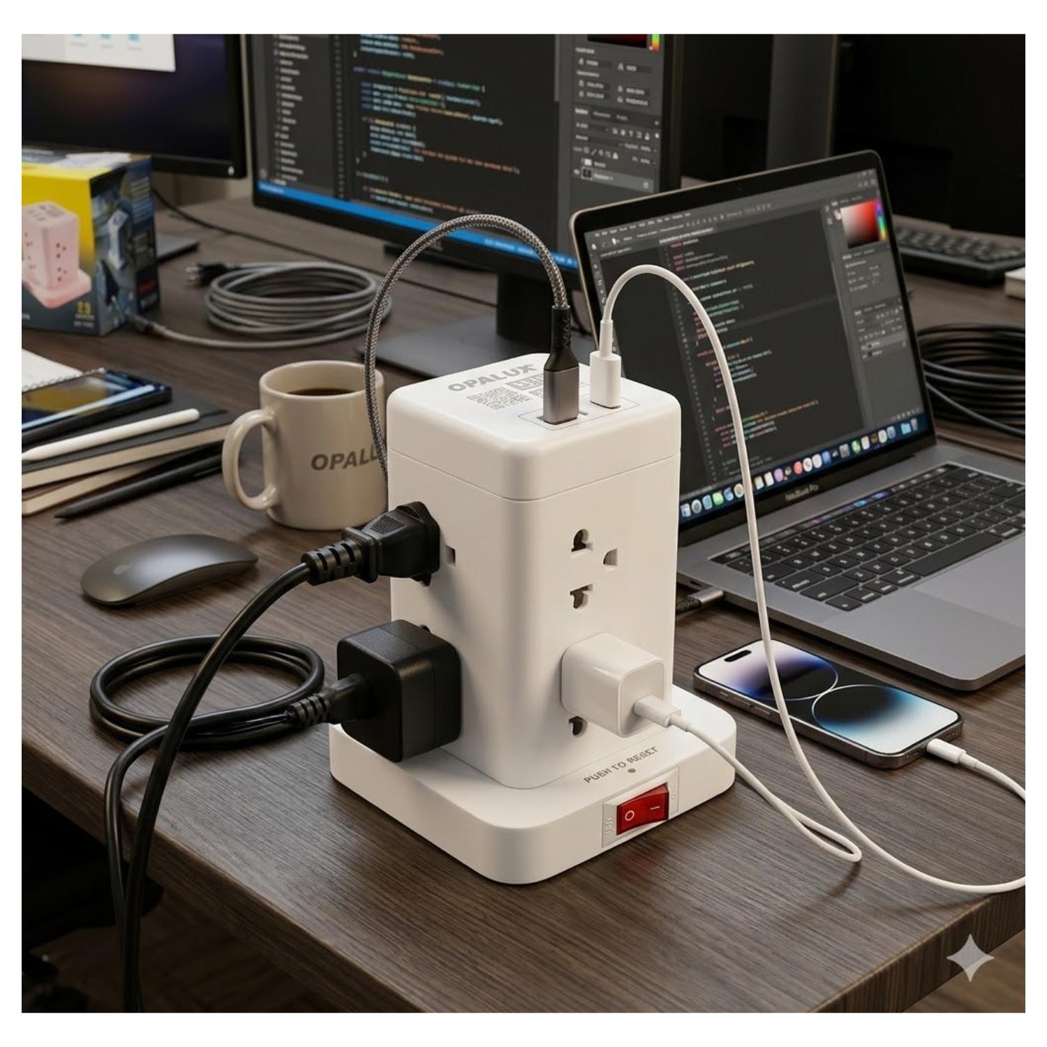 ADAPTADOR TIPO TORRE DE 8 TOMAS 2 USB TIPO A + TIPO C OPALUX - 3