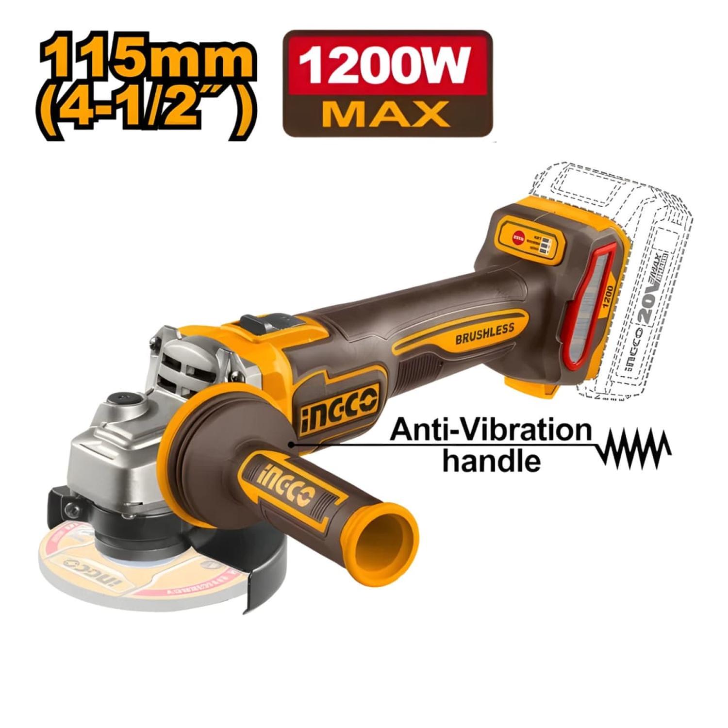TALADRO PERCUTOR 96NM + LLAVE DE IMPACTO 850NM + AMOLADORA 20V INGCO - 4