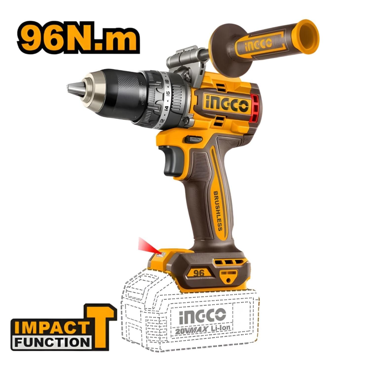 TALADRO PERCUTOR 96NM + LLAVE DE IMPACTO 850NM + AMOLADORA 20V INGCO - 6