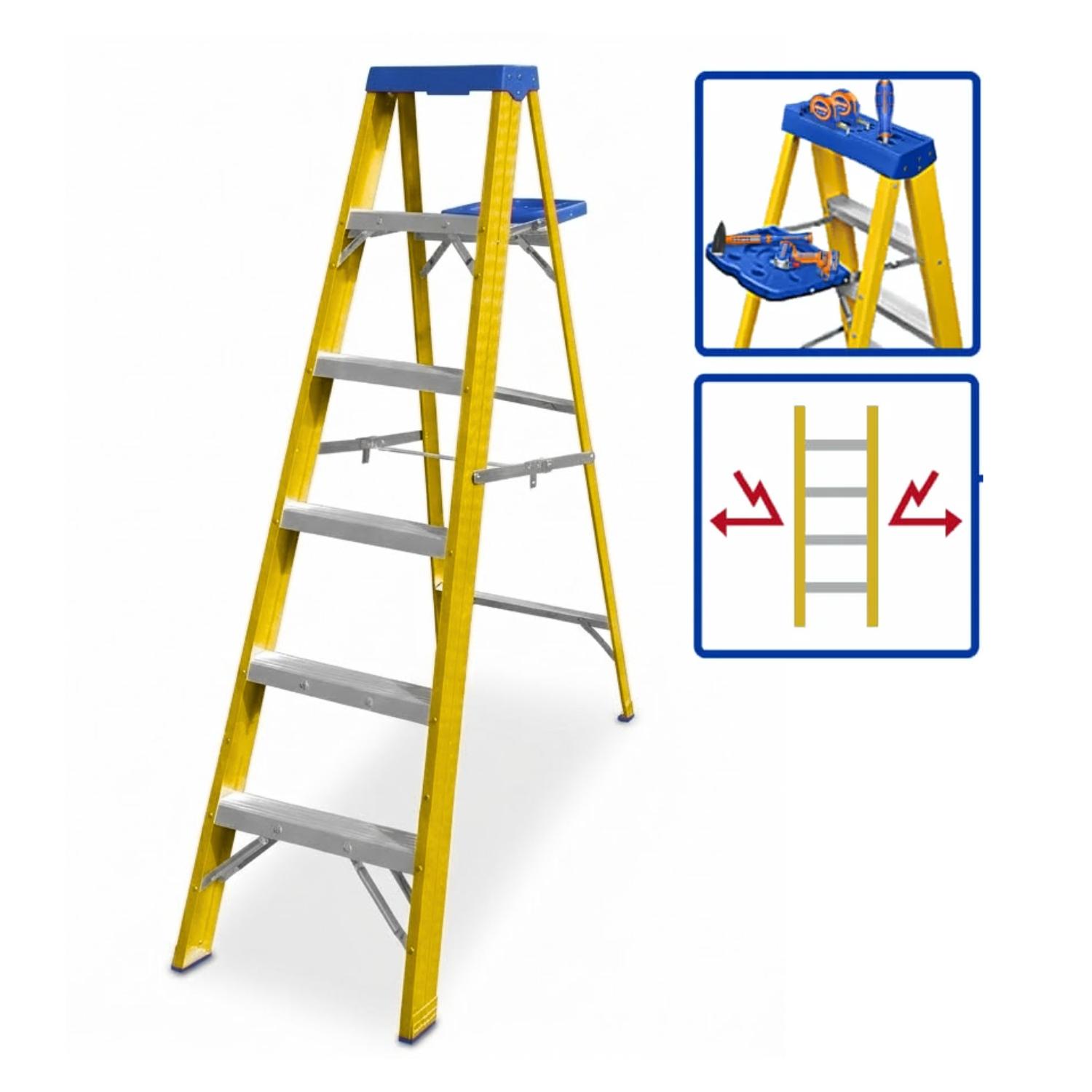 ESCALERA FIBRA DE VIDRIO 5 PASOS WADFOW + KIT ELECTRICISTA TOTAL - 6