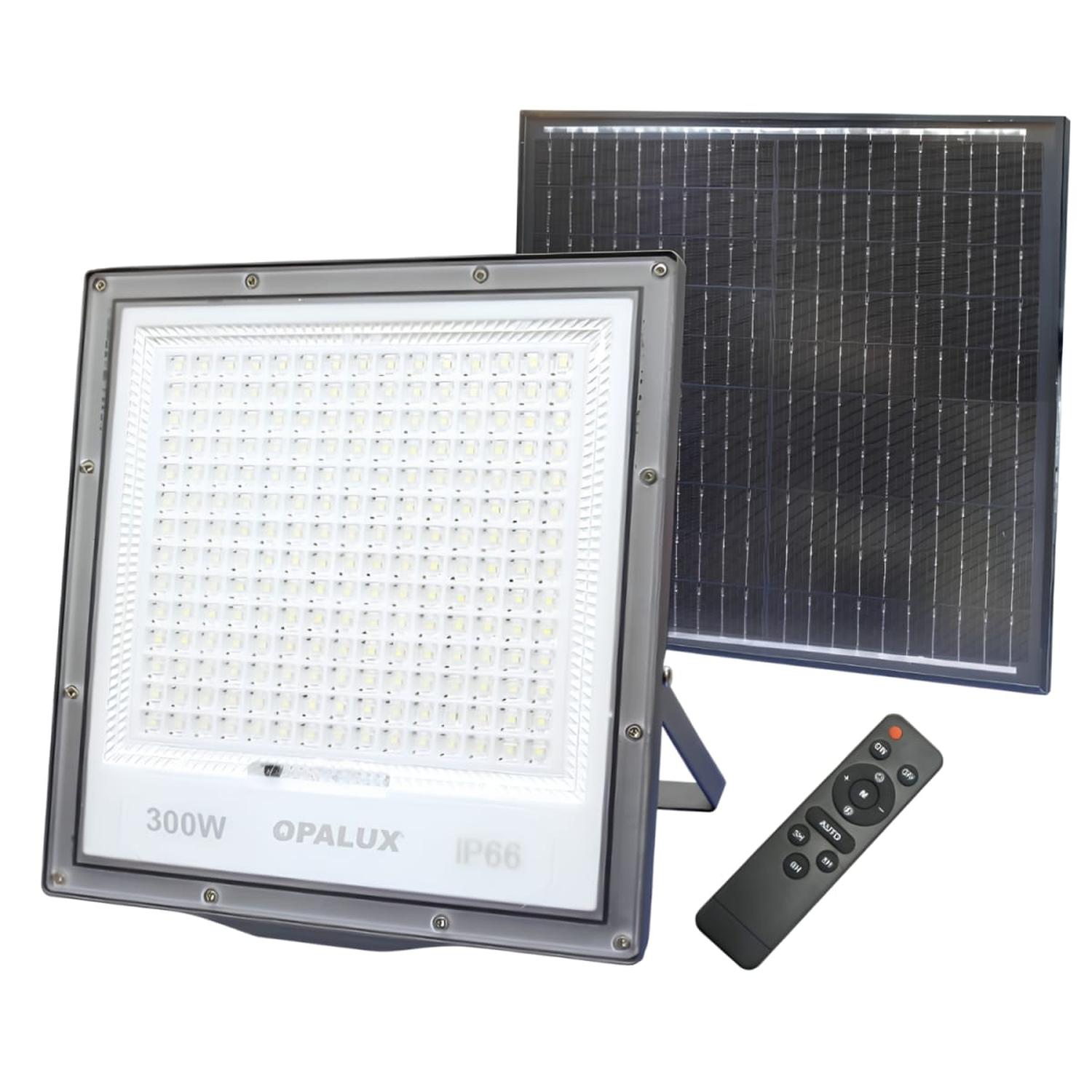 REFLECTOR LED CON PANEL SOLAR 300W LUZ CALIDA OPALUX - 1