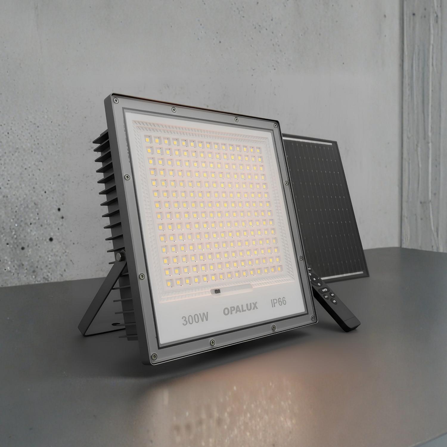 REFLECTOR LED CON PANEL SOLAR 300W LUZ CALIDA OPALUX - 2