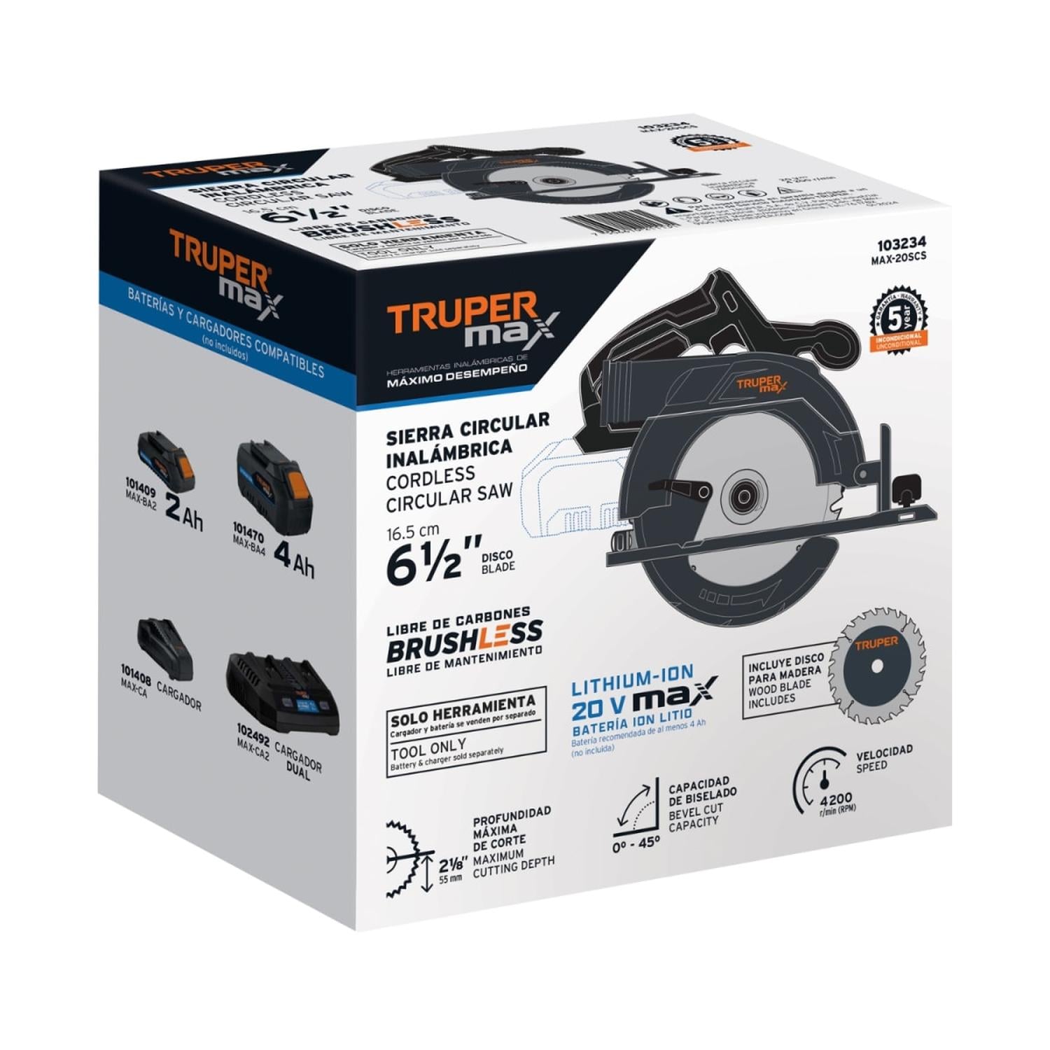 SIERRA CIRCULAR 6-1/2' 20V (SOLO CUERPO) TRUPER MAX - 4