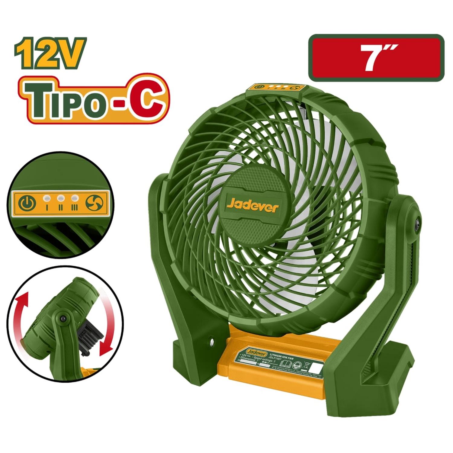 VENTILADOR 7' 12V + BATERIA + CABLE TIPO C JADEVER - 4
