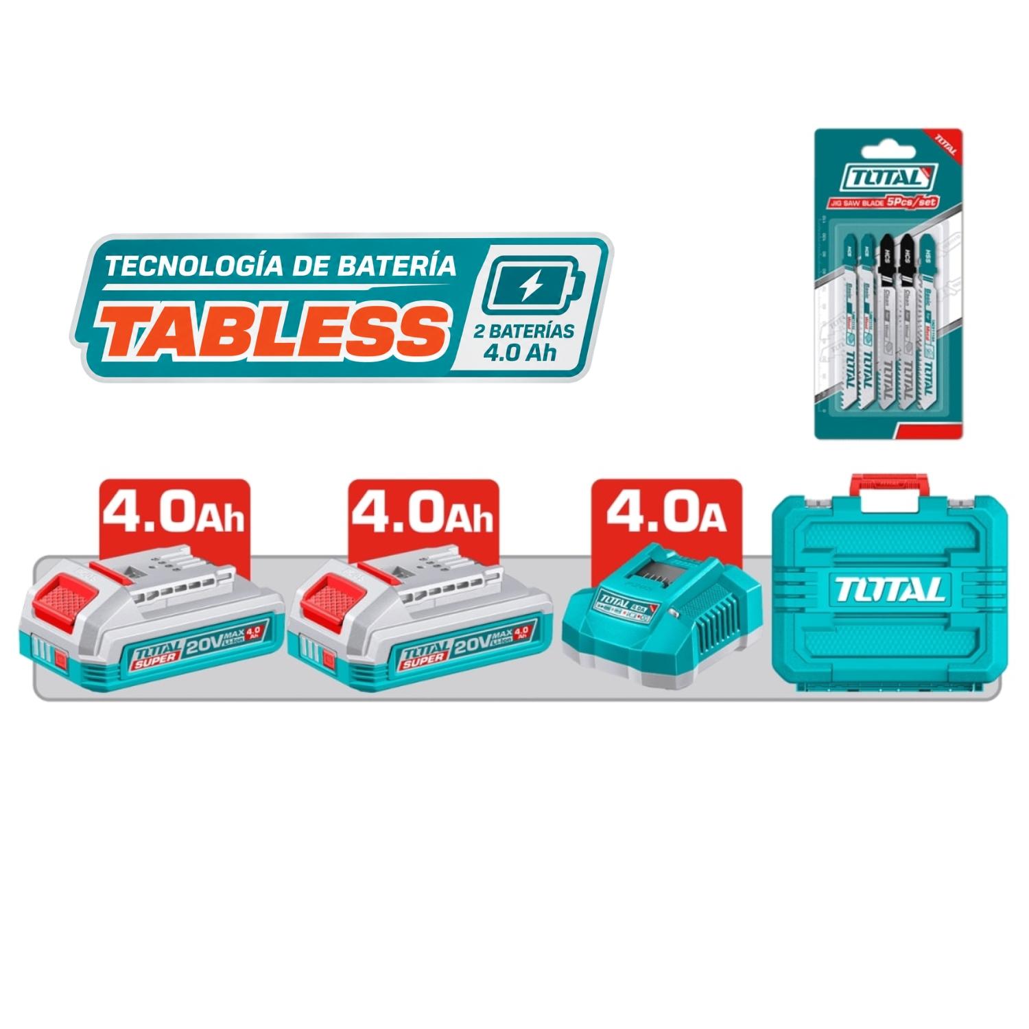 CALADORA 20V BRUSHLESS + 2 BAT 4AH + CARGADOR TOTAL - 5