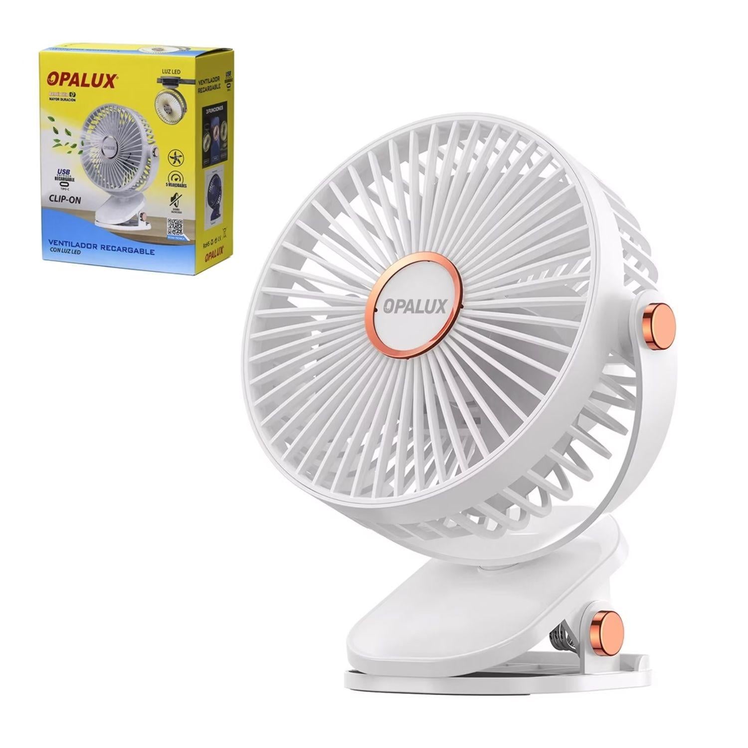 VENTILADOR RECARGABLE CLIP-ON 5 VELOCIDADES BLANCO OPALUX - 2