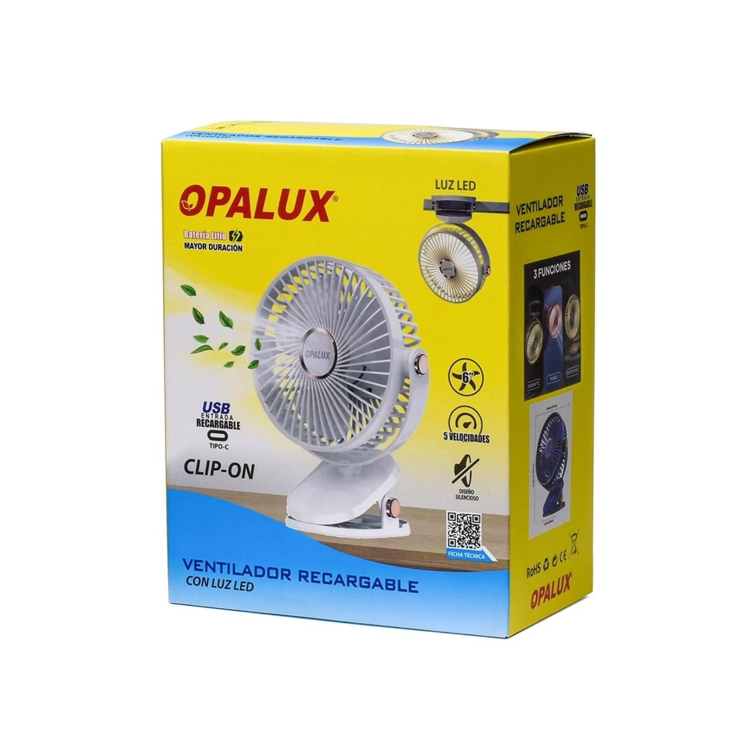 VENTILADOR RECARGABLE CLIP-ON 5 VELOCIDADES BLANCO OPALUX - 3