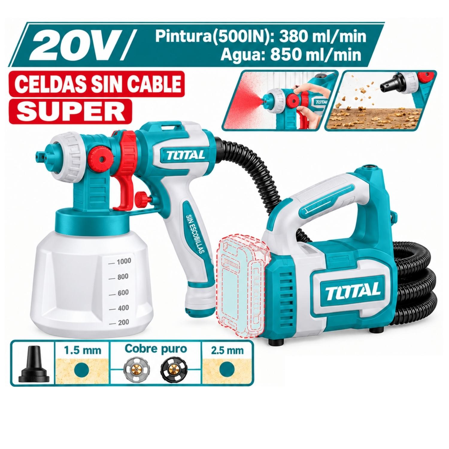 PISTOLA PARA PINTAR 20V 1000ML + 2BAT 4AH TABLESS TOTAL - 4