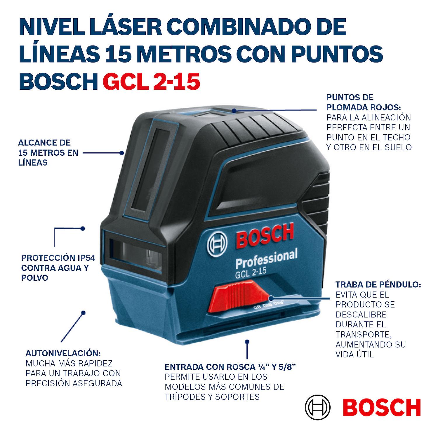 NIVEL LASER ROJO GCL 2-15 + RM1 + MALETÍN BOSCH - 5