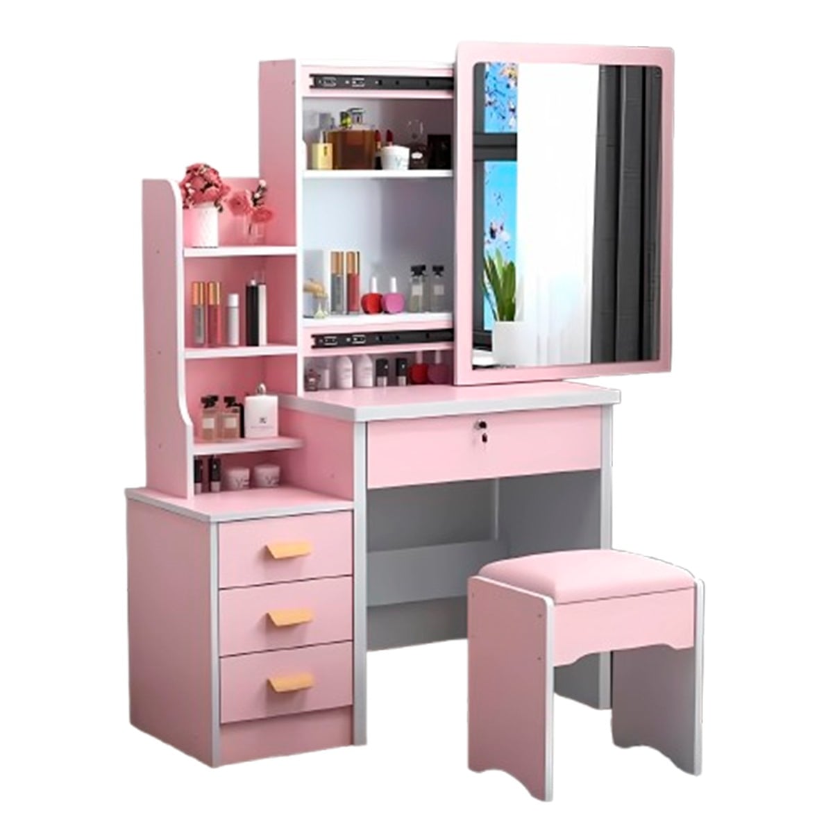 TOCADOR DE MAQUILLAJE DE 4 CAJONES CON SILLÓN PREMIUM - 1