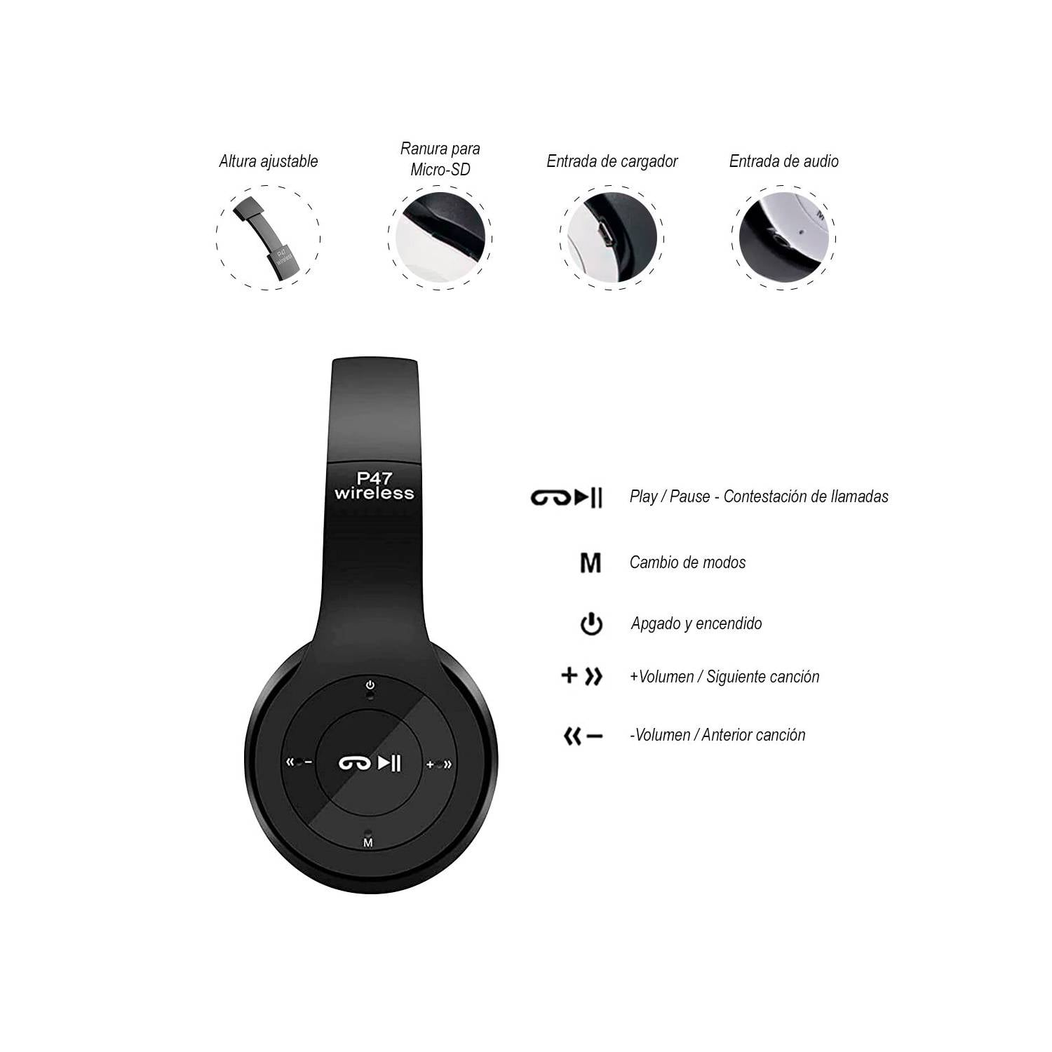 AUDÍFONOS INALÁMBRICOS P47 CON BLUETOOTH 5.0 - 2