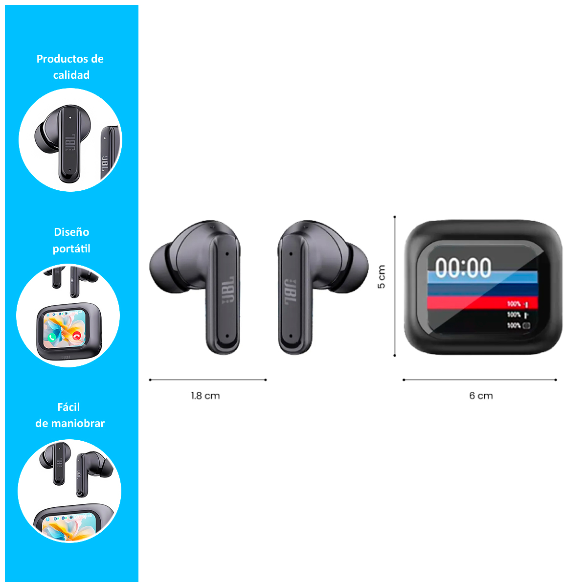AUDÍFONOS BLUETOOTH GENÉRICOS TIPO IN-EAR CON PANTALLA EN ESTUCHE MODELO PRO TOUR 4 - 2