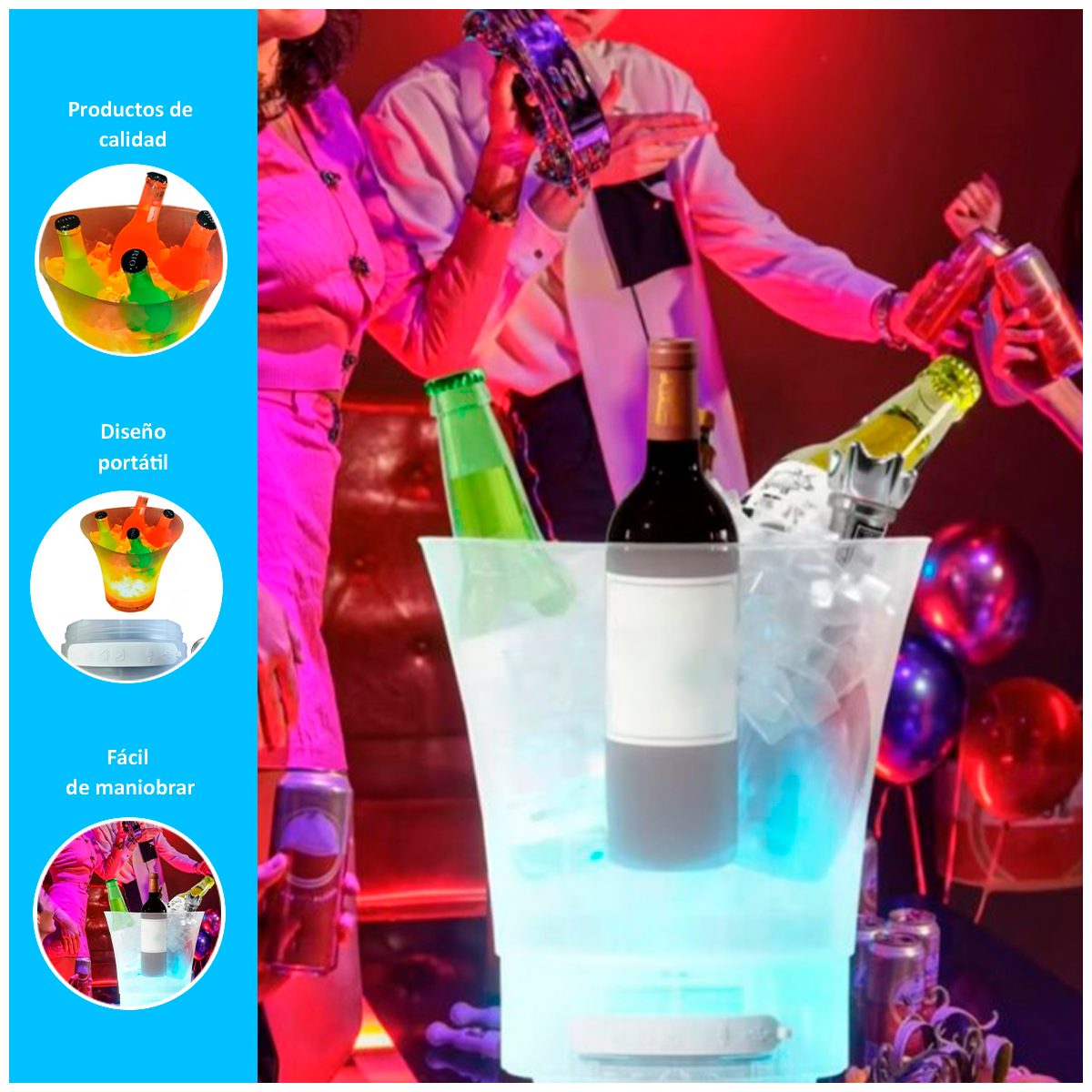 PARLANTE HIELERA BLUETOOTH LUZ RGB CUBETA CUBO 7 LITROS - 2