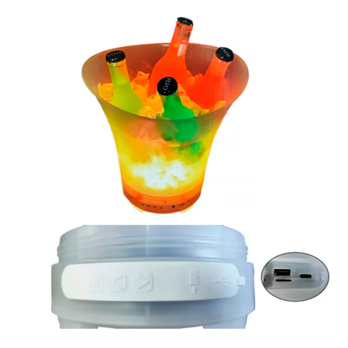 PARLANTE HIELERA BLUETOOTH LUZ RGB CUBETA CUBO 7 LITROS - 3