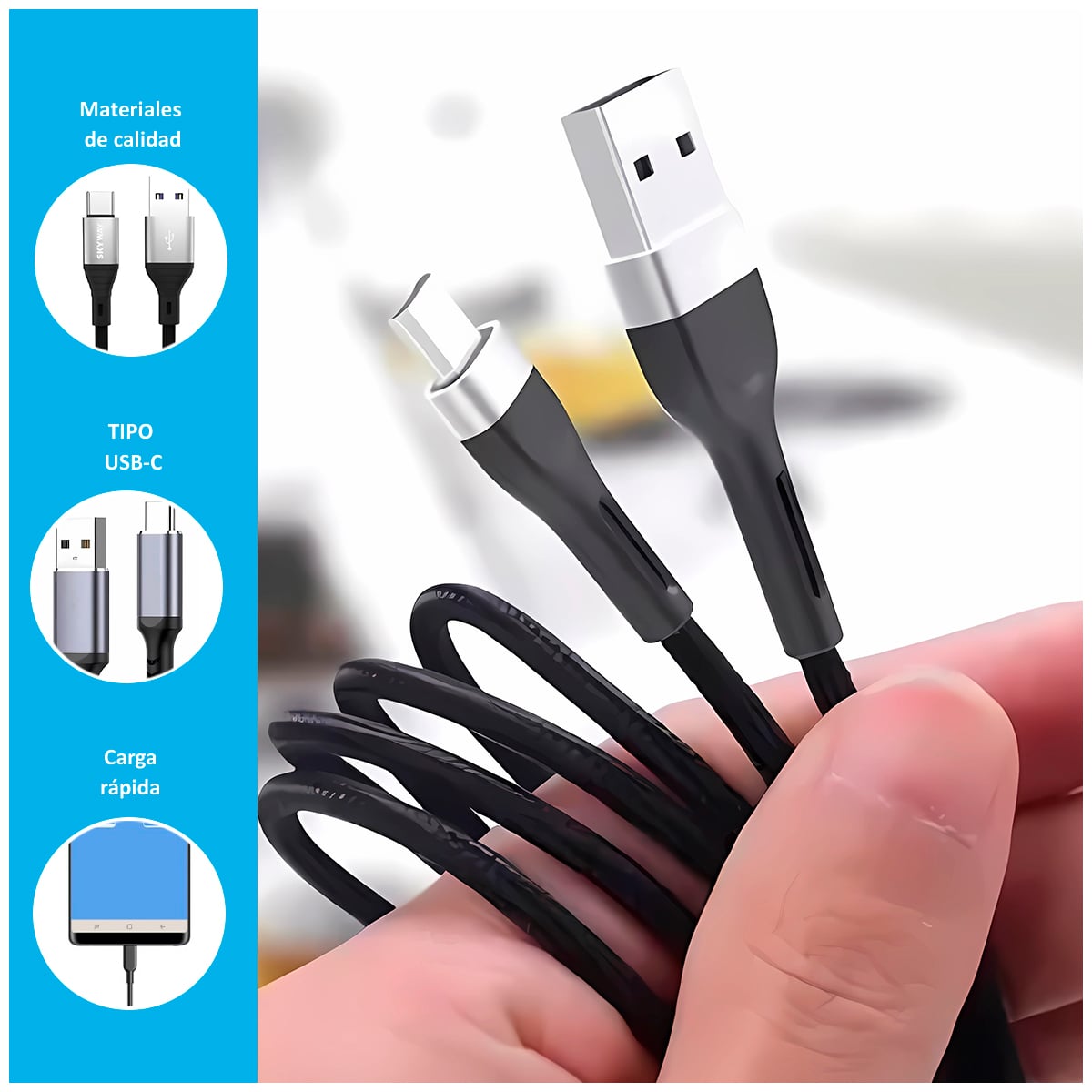 CABLE DE 65W BC-031I CON ENTRADA USB-C DE 1.2M - 2